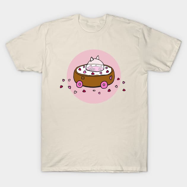 Valentine's Day Cat Donut Car with Heart Sprinkles (Pink) T-Shirt by donutcarco